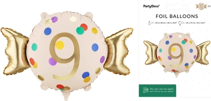 Fólia születésnapi lufi Cukorka – 9-es szám (bonbon)