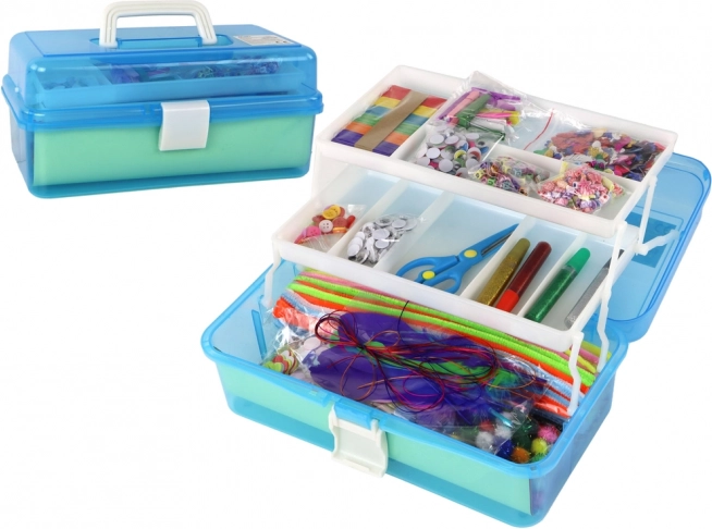 Kék kihajtható bőrönd alakú kreatív művészeti készlet DIY