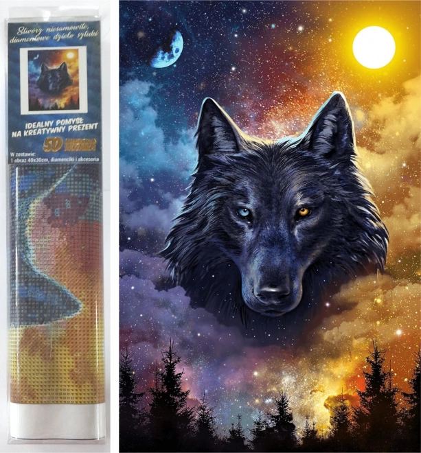 Gyémántfestés Sötét farkas 30 × 40 cm