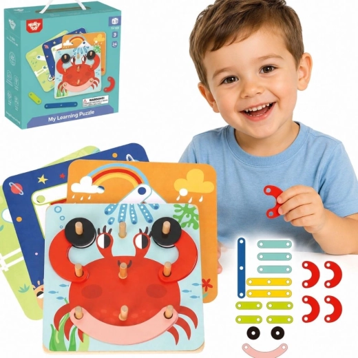 Fa mozaikajáték és fűzős puzzle 30 darab Tooky Toy