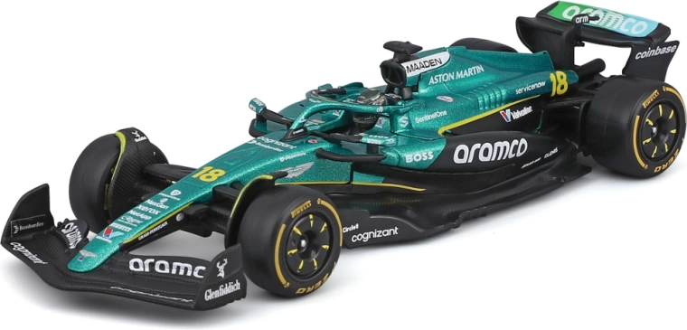 Bburago Forma–1 modell Aston Martin AMR25 2025 #18 Lance Stroll 1:43 akril vitrinában