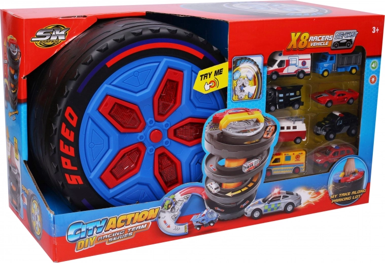 Hordozható versenyállomás effektekkel és 8 autóval