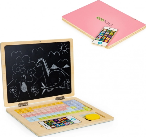 Fa mágneses oktatási laptop telefonnal és betűkkel ECO TOYS