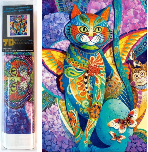 Gyémántfestés Macska a virágok között 30 × 40 cm