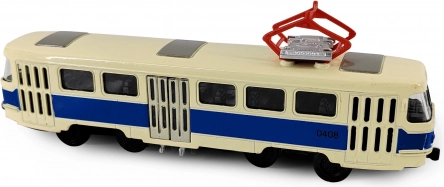 Fém retro T3 villamos kék, 16 cm, fénnyel és hanggal