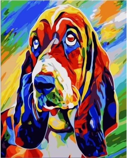 Festés számok szerint keretre feszített vásznon 40 × 50 cm – basset hound (színes kutya)