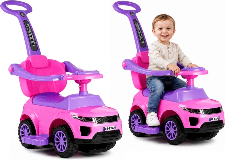 Rózsaszín Sport Car gyermek lábbal hajtós jármű vezetőrúddal