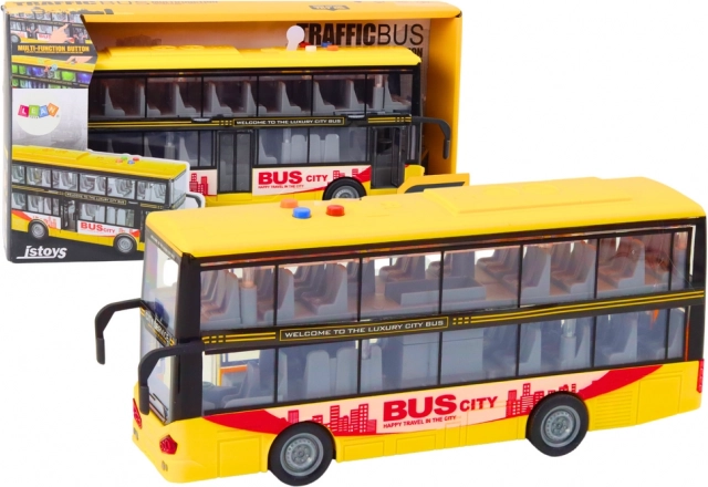 Kétszintes busz 1:16 fénnyel, hangokkal és lendkerekes meghajtással – sárga