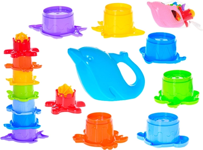 Tengeri állatkás piramis delfin locsolókannával, 7 szint, 28 cm