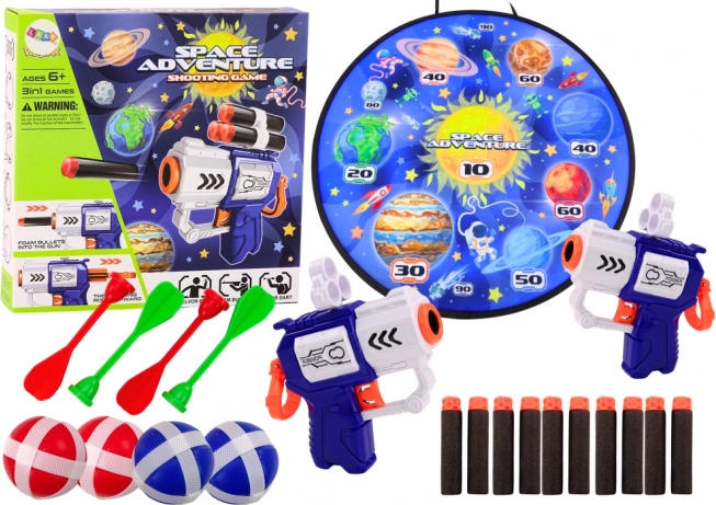 Space Adventure űr témájú célbalövő játék céltáblával, pisztolyokkal és nyilakkal