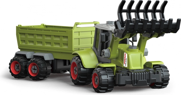 Csavarozható traktor rakodóval és pótkocsival, szett 40 cm