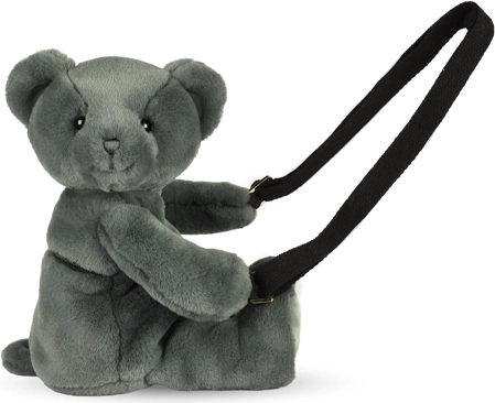 Doudou plüss válltáska maci mintával, khaki, 30 cm