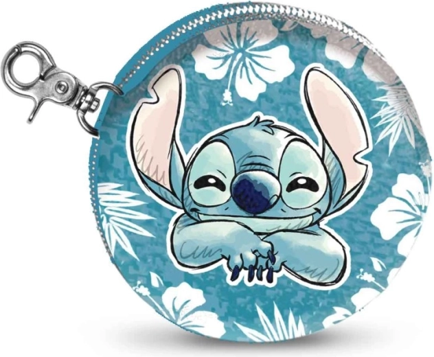 Disney Stitch gyerek kerek pénztárca cipzárral és karabínerrel - 1 db