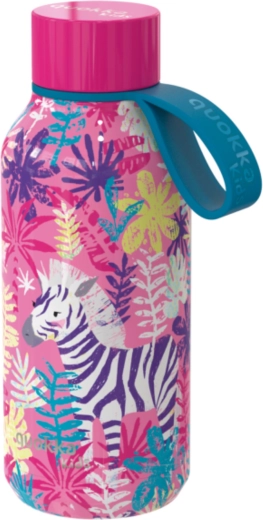 Rozsdamentes gyermek termosz palack Quokka Kids Solid zebrák mintával, pánttal 330 ml
