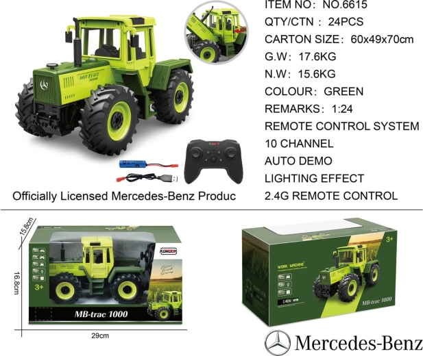 Távirányítós zöld Mercedes-Benz traktor 1:24