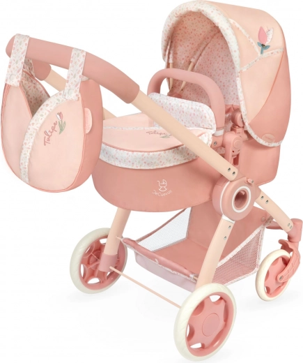 Összecsukható 3 az 1-ben babakocsi babáknak táskával, Tulipe, 70 cm