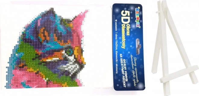 Gyémántfestés Színes kiscica 15 × 20 cm állvánnyal