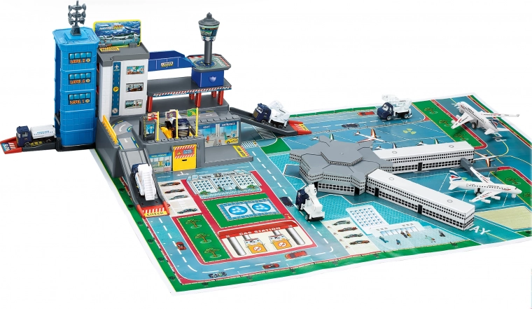 Repülőtéri garázs – készlet 4 autóval és repülőgéppel, fém