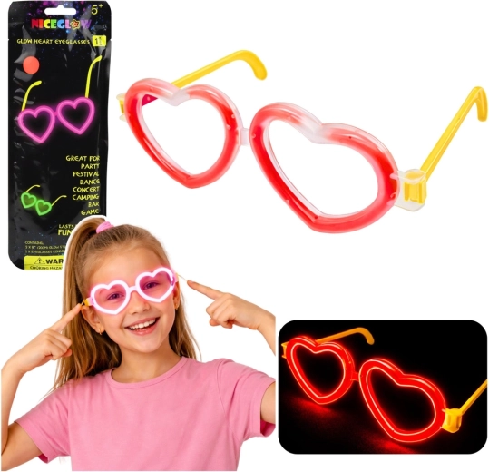 Fluoreszkáló szív alakú szemüveg, sötétben világító – neonpiros