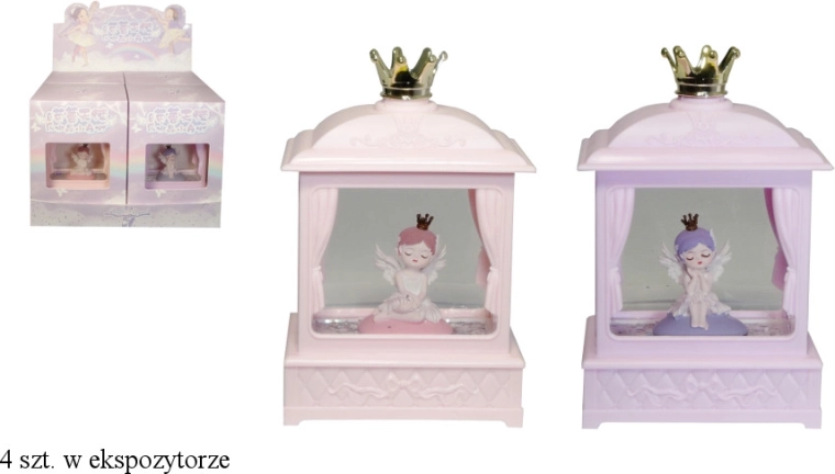 Éjjeli lámpa forgó csillámokkal és felhúzható zeneszerkezettel, elemes