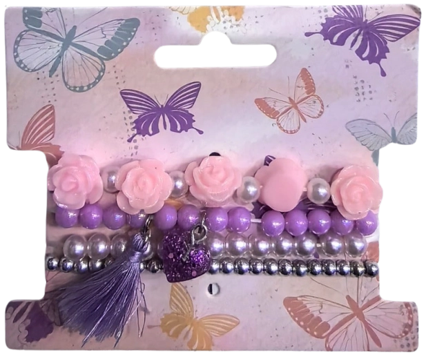 Pink gyöngy karkötő szett virágokkal, 4 db