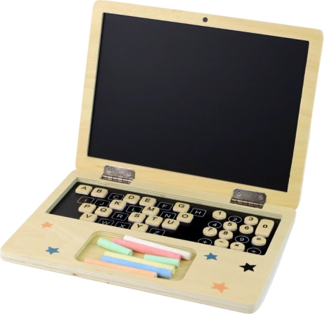 Fából készült laptop – krétás tábla és ábécé