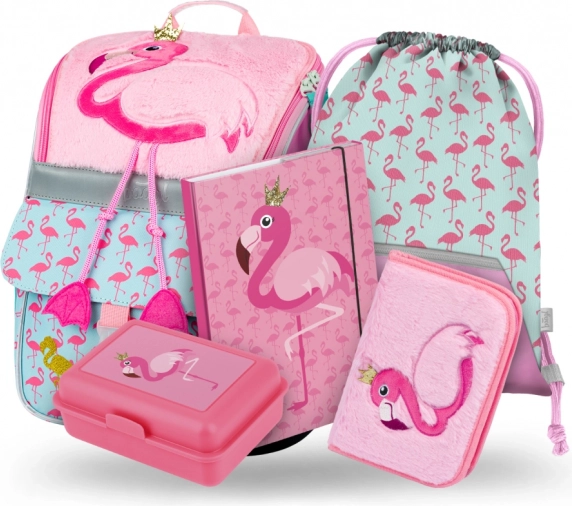 Iskolai készlet Zippy Flamingó: iskolatáska, tolltartó, táska, mappa, doboz