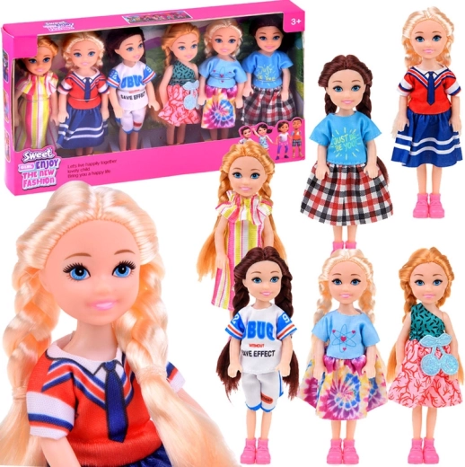 Mini babák házikóba – 6 db-os készlet, 14 cm