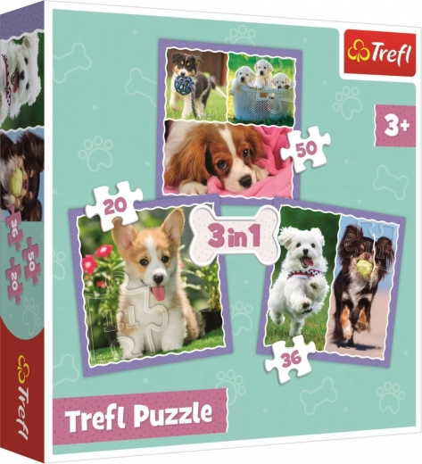 Puzzle 3 az 1-ben aranyos kiskutyák Trefl