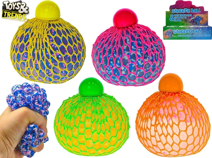 Hálós, nyomkodható antistressz labda golyócskákkal, 7 cm