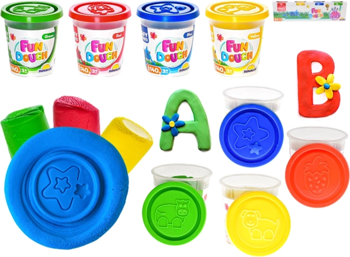 Alkotó gyurma poharakban 4×140 g, tetőbe épített sablonokkal