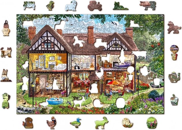 Kétszeresen használható, kétoldalas fa puzzle Nyári ház 2 az 1-ben, 505 darab