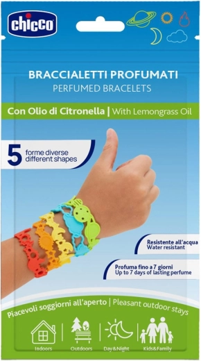 Chicco illatosított szilikon karkötők citronellával, 5 db