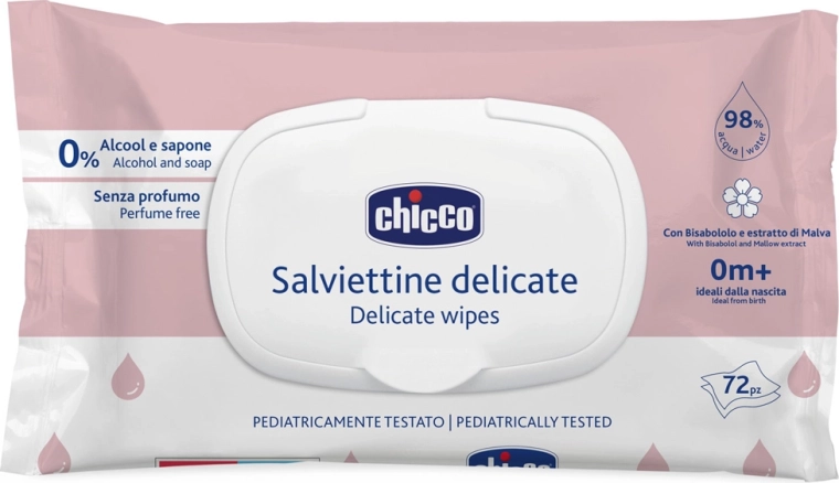 Chicco Delicate kamillás baba nedves törlőkendő 72 db