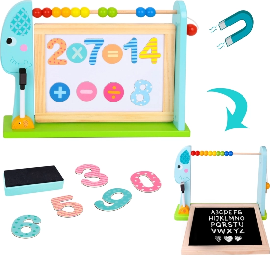 TOOKY TOY kétoldalas oktatótábla elefánt formában számolórúddal
