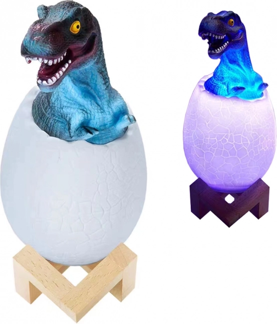 Éjszakai RGB dinoszaurusz lámpa tojásban, fa állvánnyal