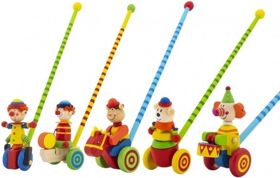 Fából készült tologatós bohóc, 60 cm