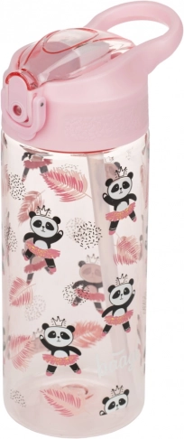 Rózsaszín gyermek ivópalack szívószállal Panda 500 ml