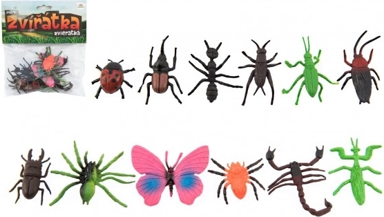Mini műanyag állatkák és rovarok 12 db