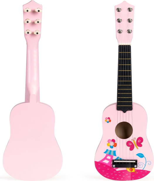 Gyermek rózsaszín fa gitár fémhúrokkal ECOTOYS