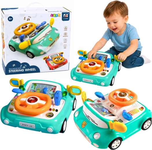 Interaktív gyerek autós kormány- és vezérlőpanel fényekkel és hangokkal (kék)