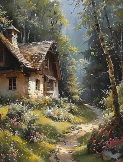 Gyémántszemes festés Erdei kunyhó 30 × 40 cm