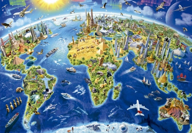 Educa puzzle világtérkép világhírű nevezetességekkel 2000 darab