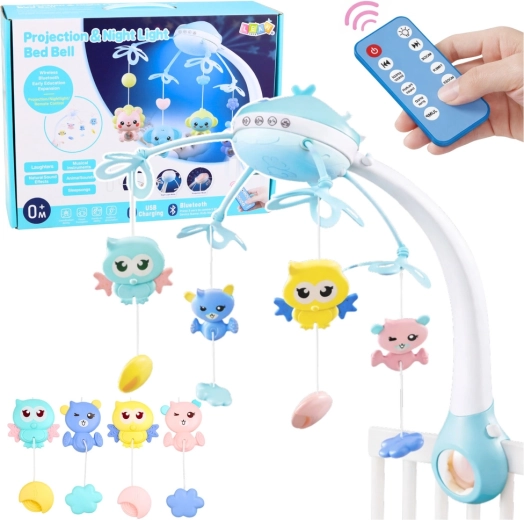 Bölcső fölé szerelhető zenélő körhinta projektorral és távirányítóval – rózsaszín