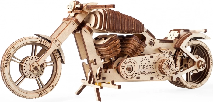 UGEARS fa 3D puzzle motorbicikli – mechanikus modell ragasztás nélkül