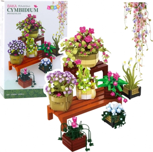 Építőkészlet virágok cserepekben két polccal – 1446 darab