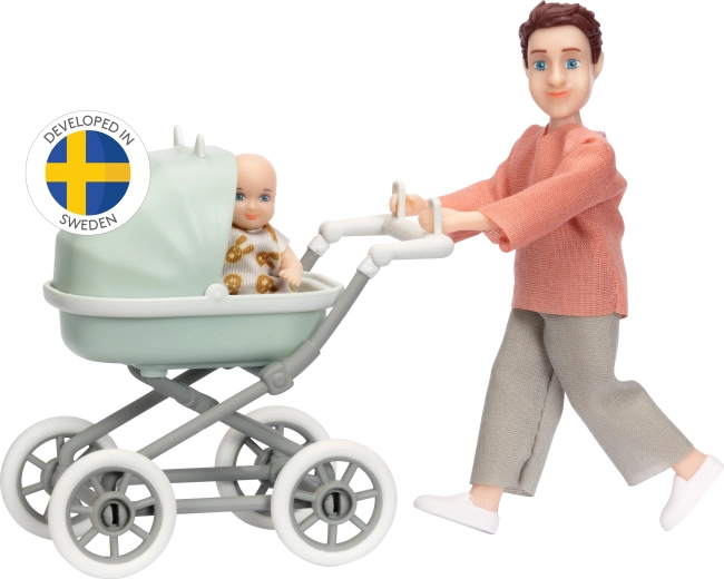 Lundby készlet: apuka babával és babakocsival