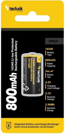 Tölthető akkumulátor 16340 (RCR123) 800 mAh 3,7 V