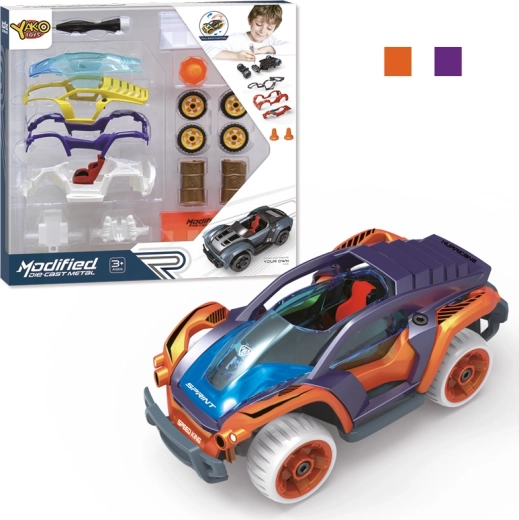 1:32 méretarányú építőjáték autó pull-back meghajtással – lila, 17 darab