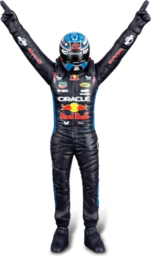 Max Verstappen pilótafigura bajnoki pózban